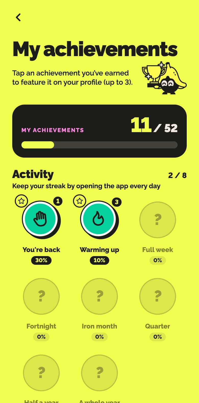 Achievements screen in dibsy!